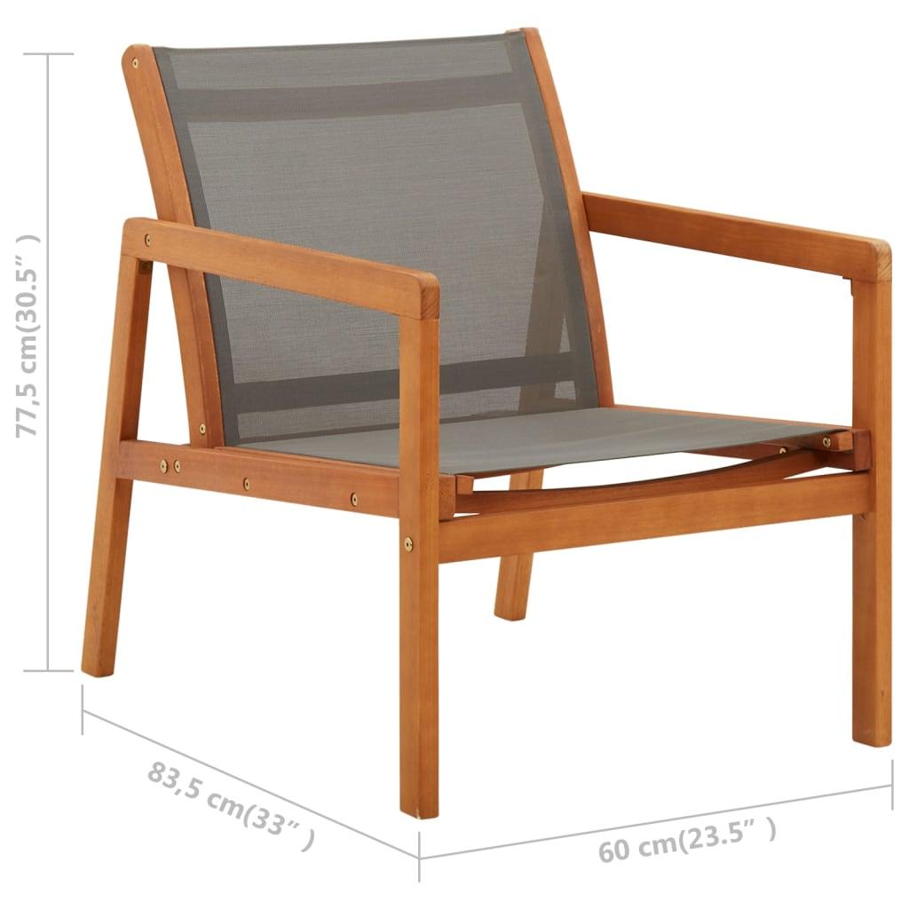 Patio Lounge Chair Gray Solid Wood Eucalyptus and Textilene