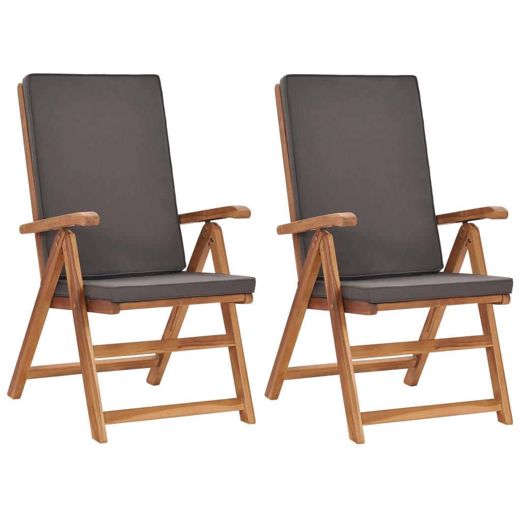 Reclining Patio Chairs with Cushions 2 pcs Solid Teak Wood Gray