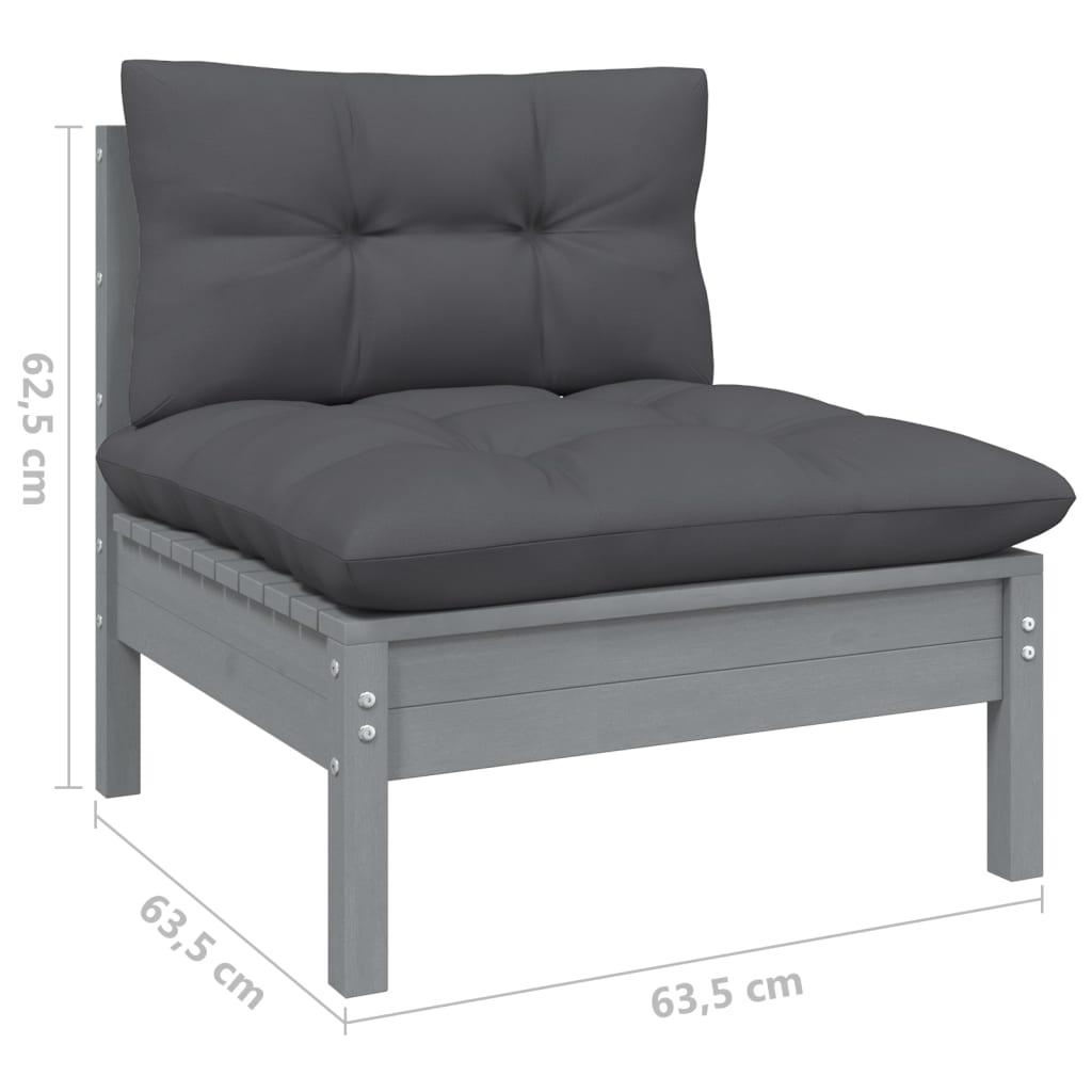 Patio Middle Sofa with Anthracite Cushions Gray Solid Pinewood