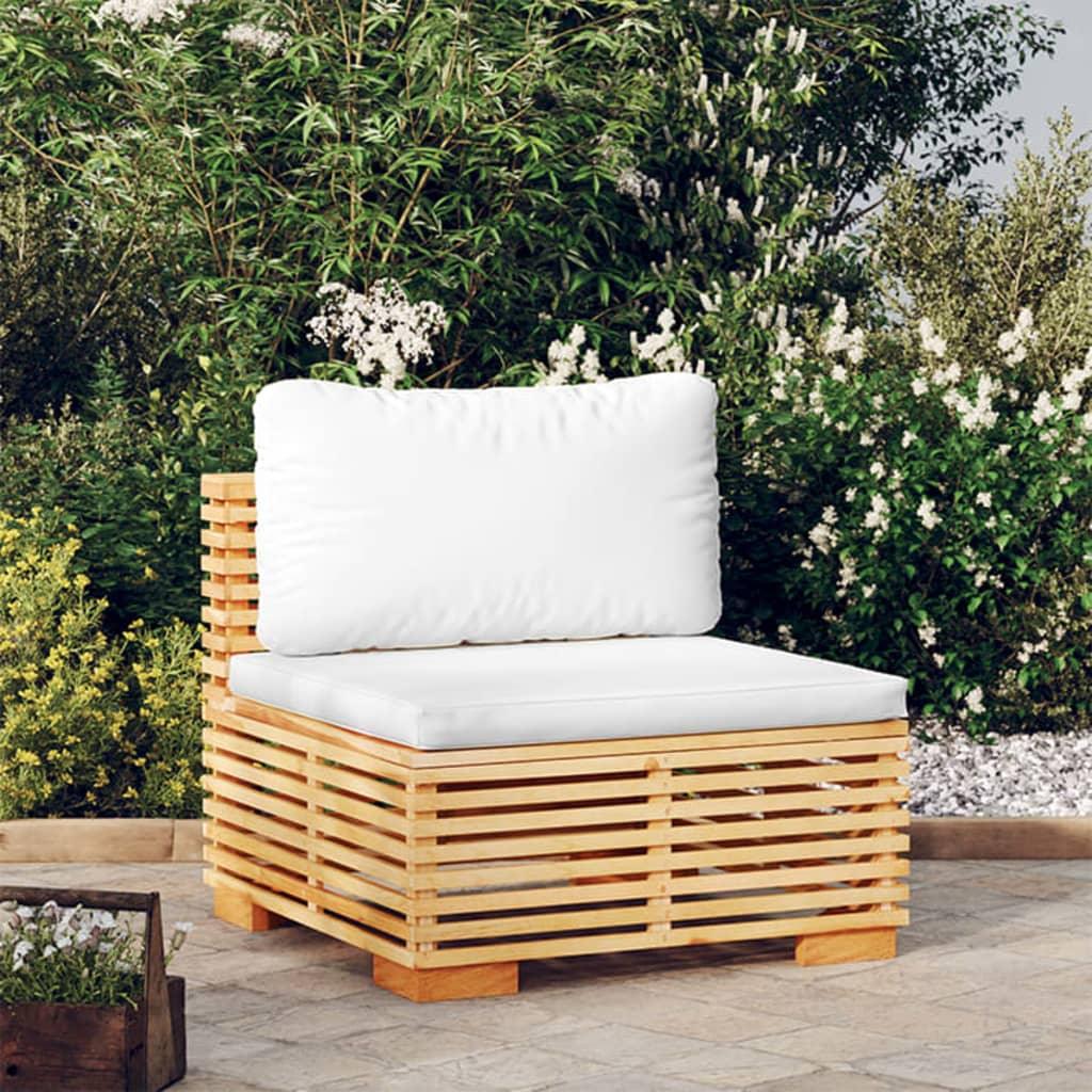 Patio Middle Sofa with Cream Cushions Solid Wood Teak