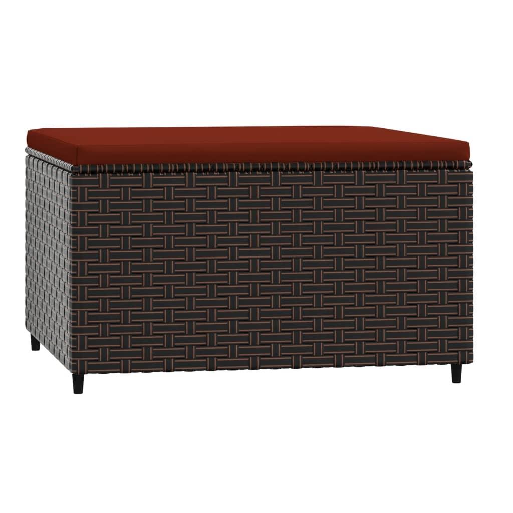 Patio Footrest with Cushion Brown Poly Rattan