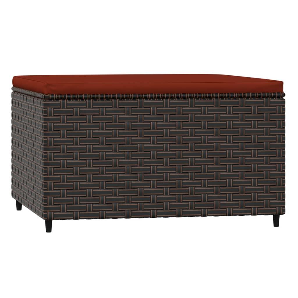 Patio Footrest with Cushion Brown Poly Rattan