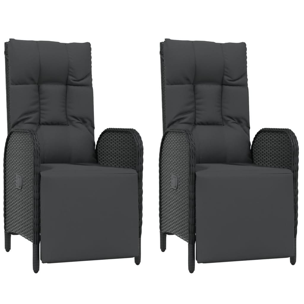 Patio Reclining Chairs with Cushions 2 pcs Poly Rattan Black