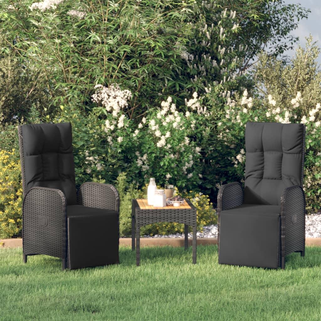 Patio Reclining Chairs with Cushions 2 pcs Poly Rattan Black