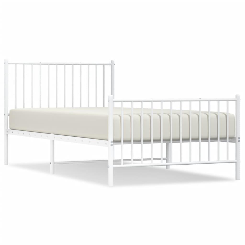 Metal Bed Frame with Headboard and Footboard White 39.4