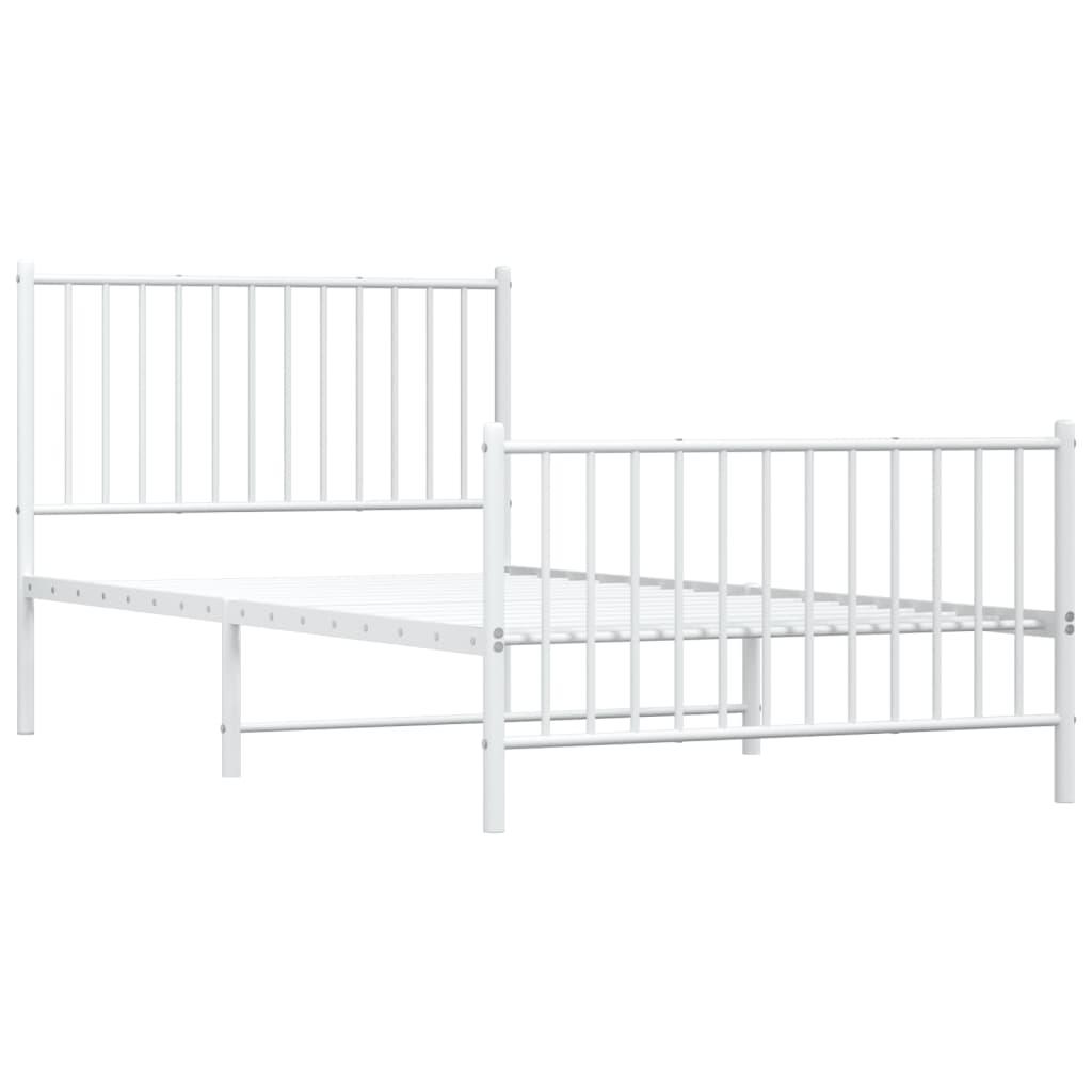 Metal Bed Frame with Headboard and Footboard White 39.4