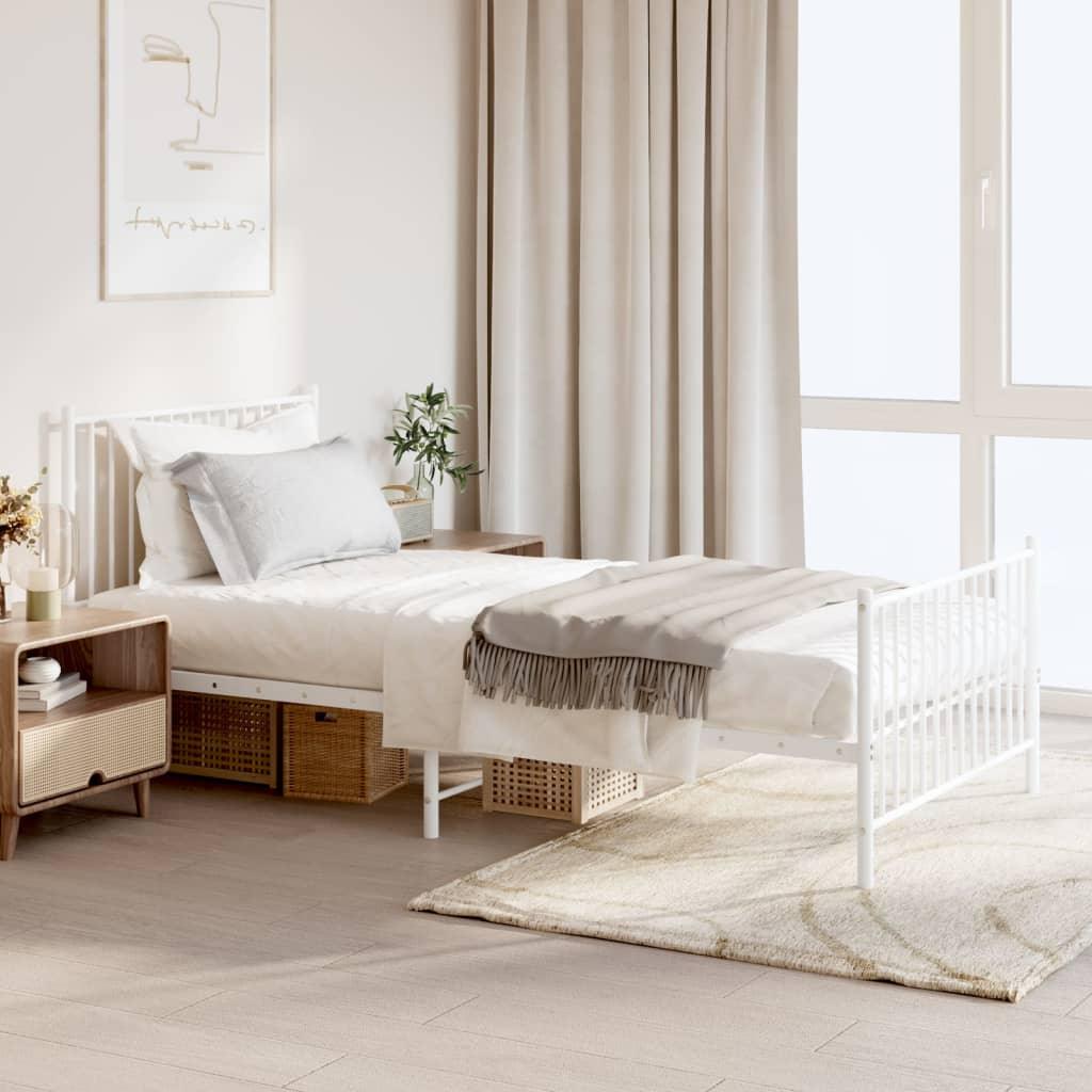 Metal Bed Frame with Headboard and Footboard White 39.4