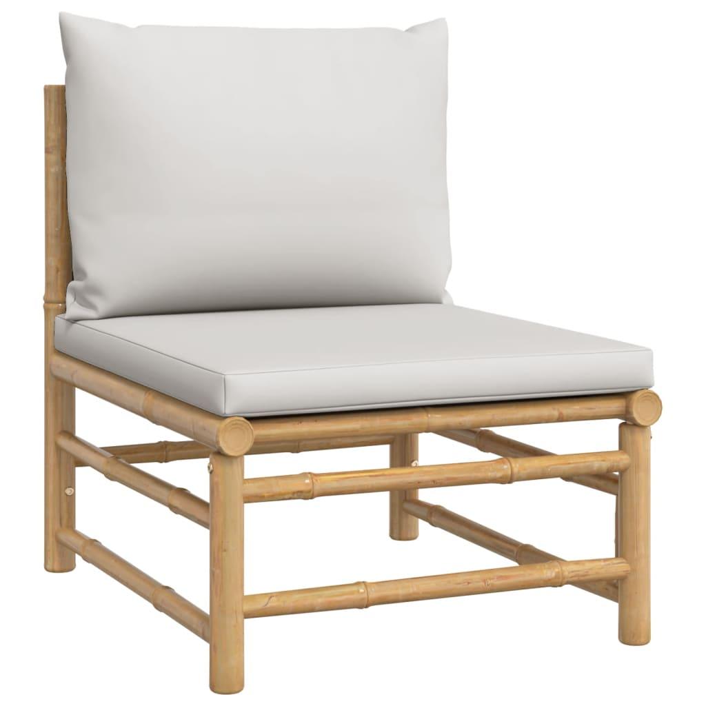 Patio Middle Sofa with Light Gray Cushions Bamboo