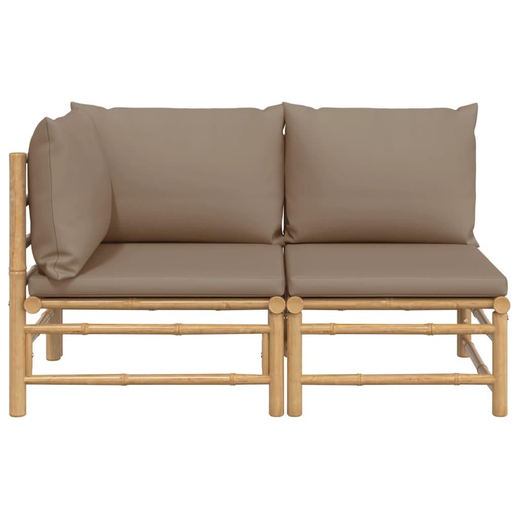 2 Piece Patio Lounge Set with Taupe Cushions Bamboo