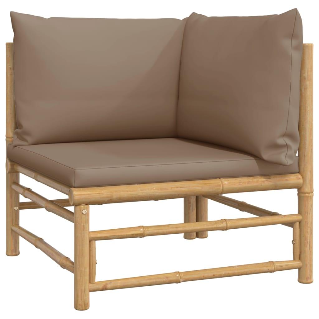 2 Piece Patio Lounge Set with Taupe Cushions Bamboo