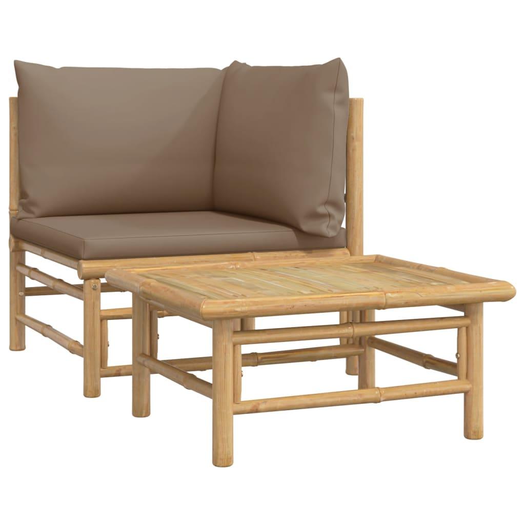 2 Piece Patio Lounge Set with Taupe Cushions Bamboo