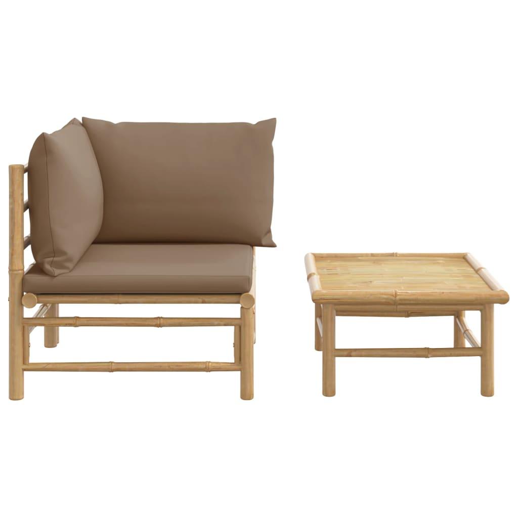 2 Piece Patio Lounge Set with Taupe Cushions Bamboo