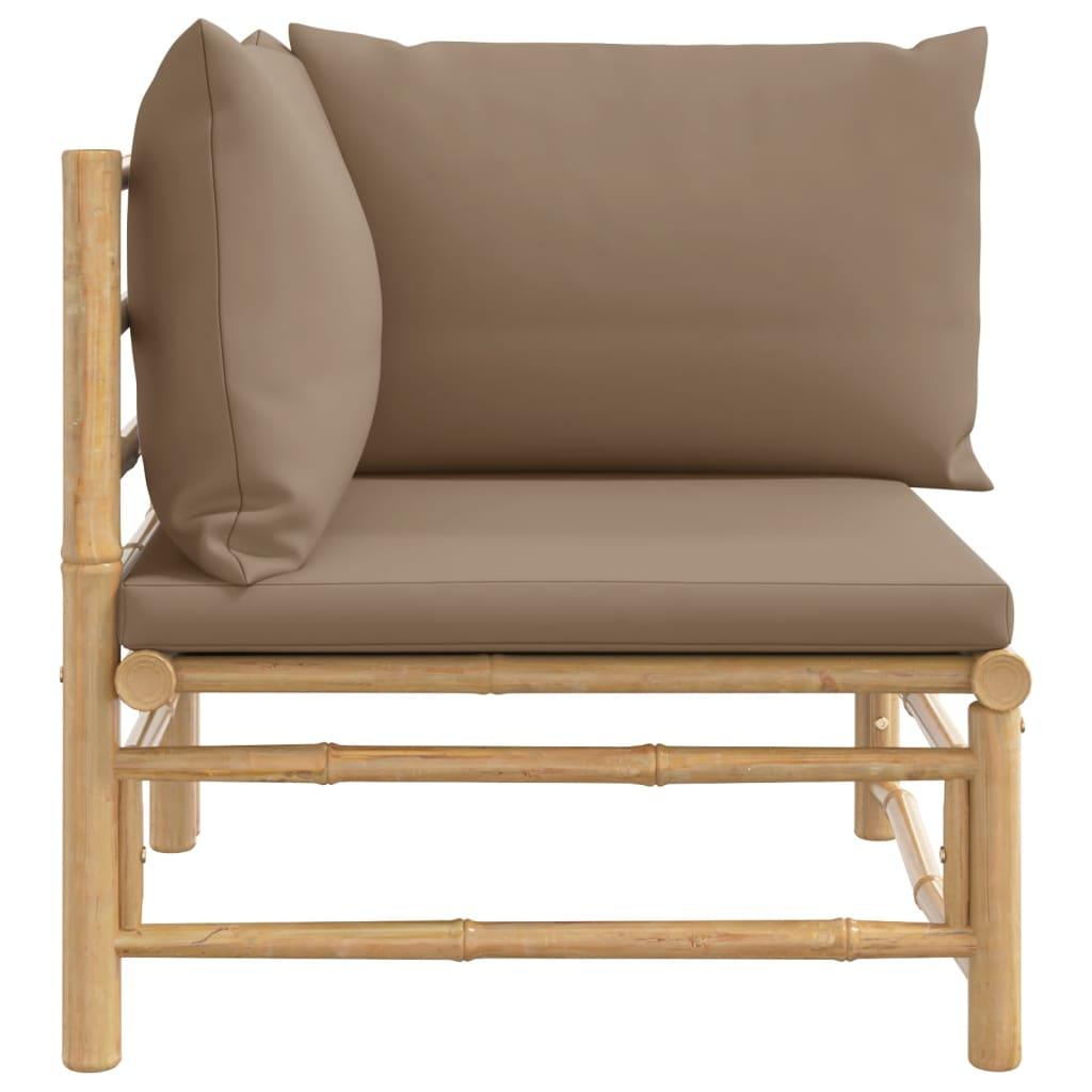 Patio Corner Sofa with Taupe Cushions Bamboo