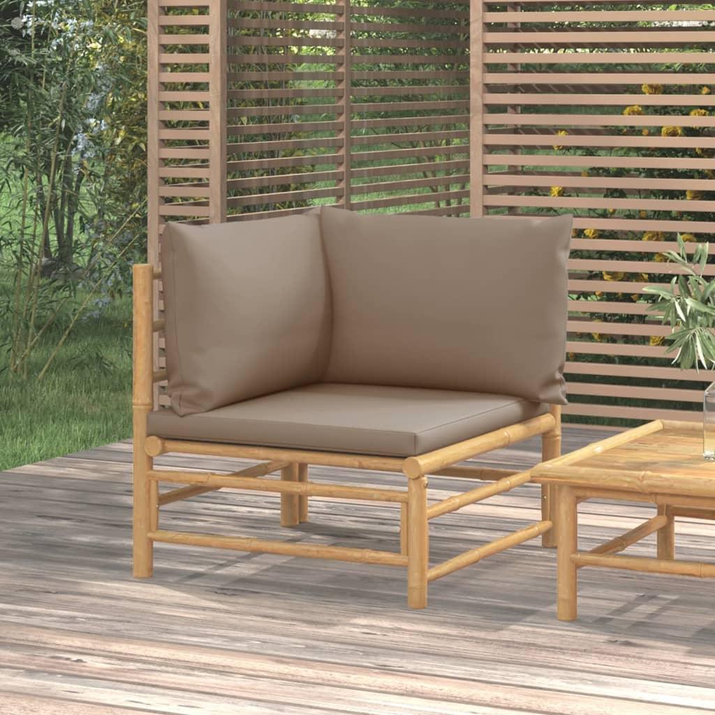 Patio Corner Sofa with Taupe Cushions Bamboo