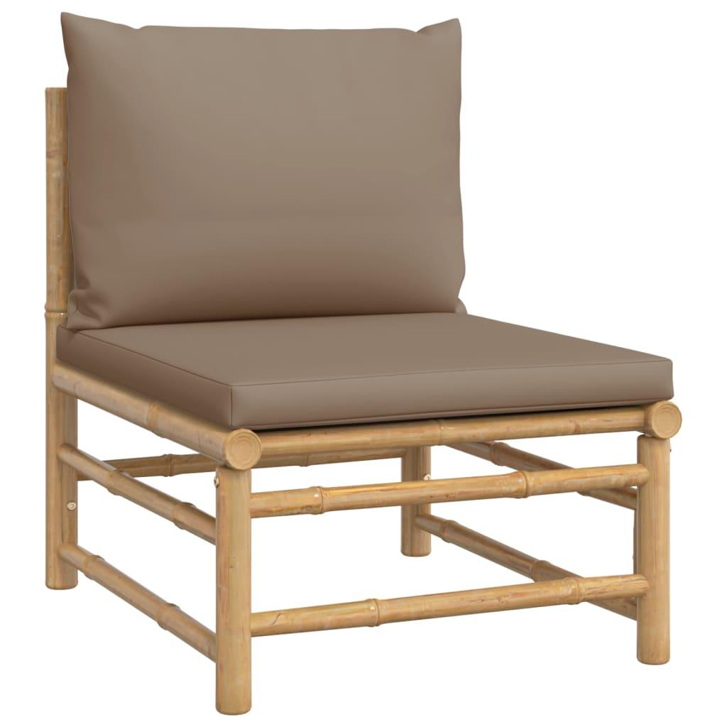 Patio Middle Sofa with Taupe Cushions Bamboo