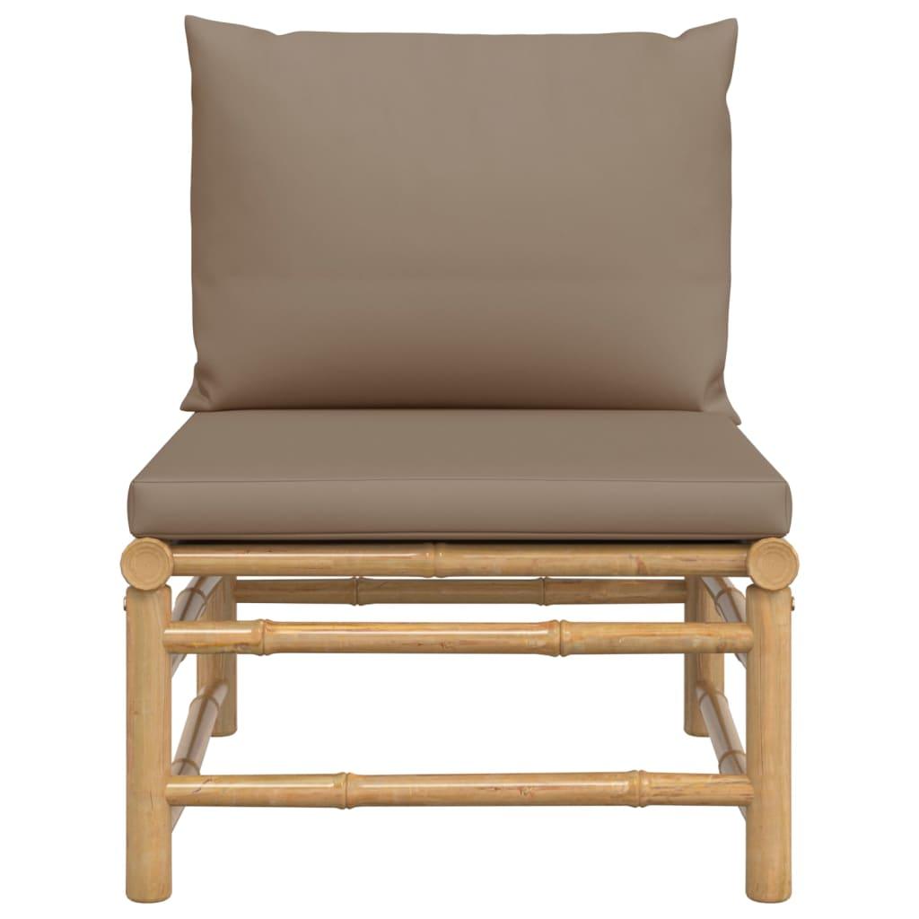 Patio Middle Sofa with Taupe Cushions Bamboo