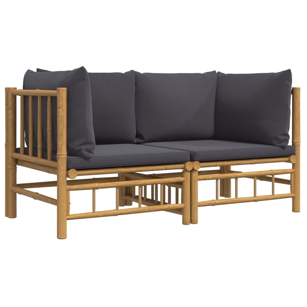 Patio Corner Sofas with Dark Gray Cushions 2 pcs Bamboo