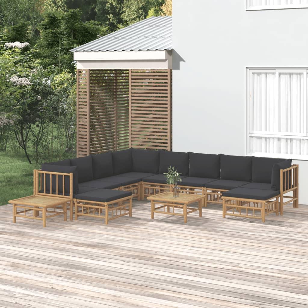 12 Piece Patio Lounge Set with Dark Gray Cushions Bamboo