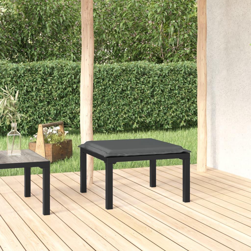 Patio Footstool with Cushion Black and Gray Poly Rattan