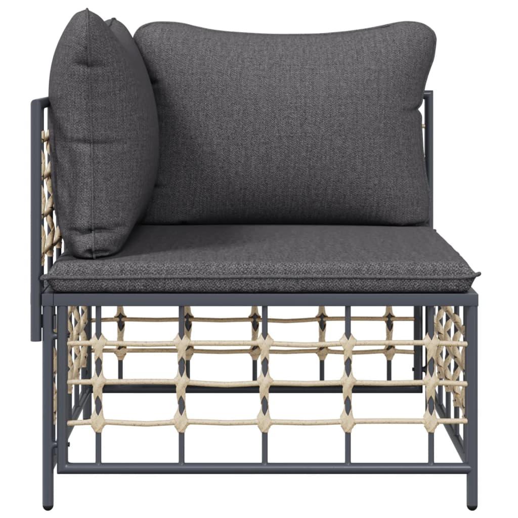 Patio Corner Sofa with Dark Gray Cushions Poly Rattan