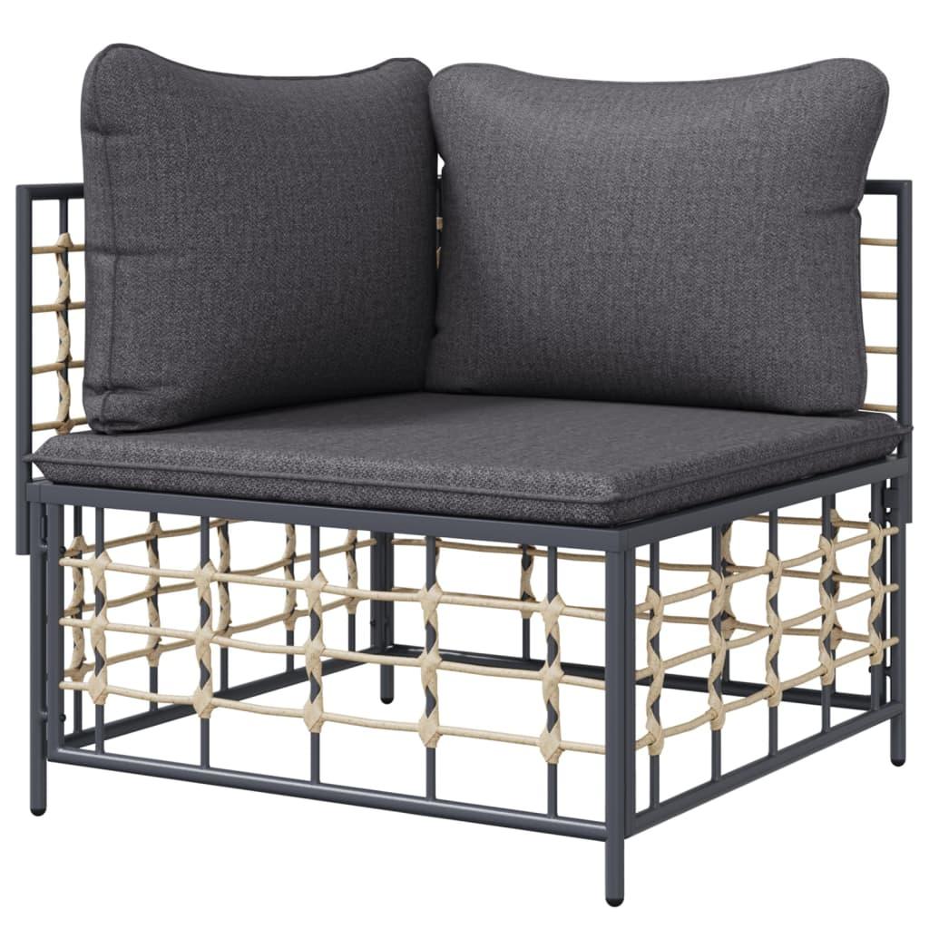 Patio Corner Sofa with Dark Gray Cushions Poly Rattan