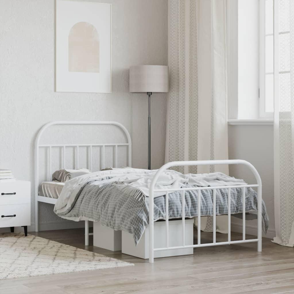 Metal Bed Frame with Headboard and Footboard White 39.4