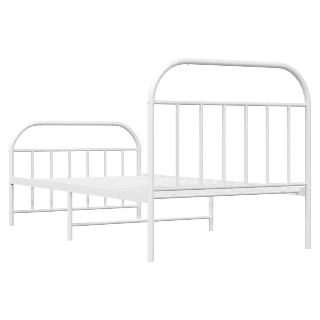 Metal Bed Frame with Headboard and Footboard White 39.4