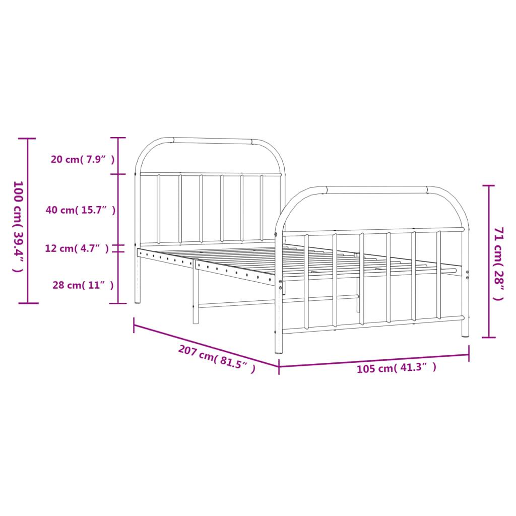 Metal Bed Frame with Headboard and Footboard White 39.4