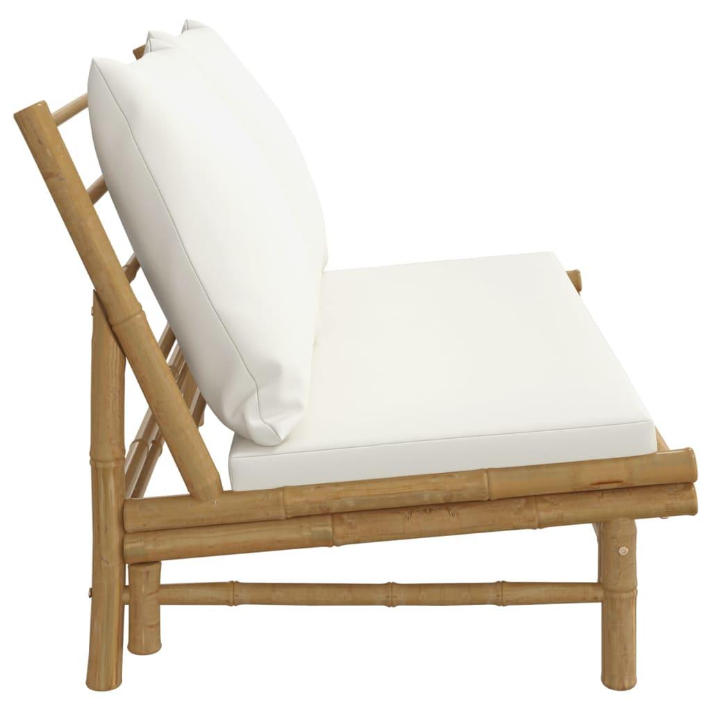 Patio Bench with Cream White Cushions Bamboo