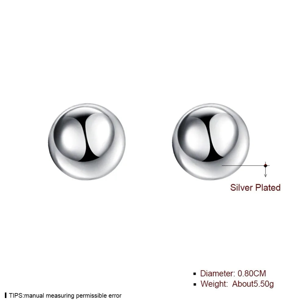 925 Silver Round 6/8/10mm Bead Stud Earrings for Women Girl Child Kids Jewelry Silver Earrings