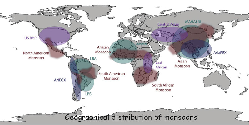 Geographic location of global monsoon regions