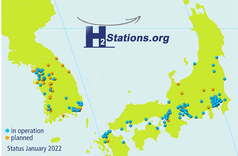 Schematic diagram of the distribution of hydrogen stations in Japan
