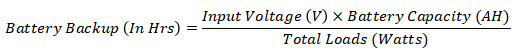The basic equation to calculate the battery backups