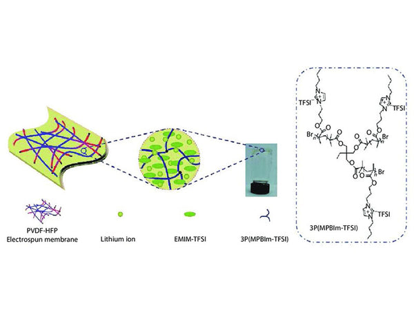 The schematic illustration of gel polymer electrolyte of 3P(MPBIm-TFSI)