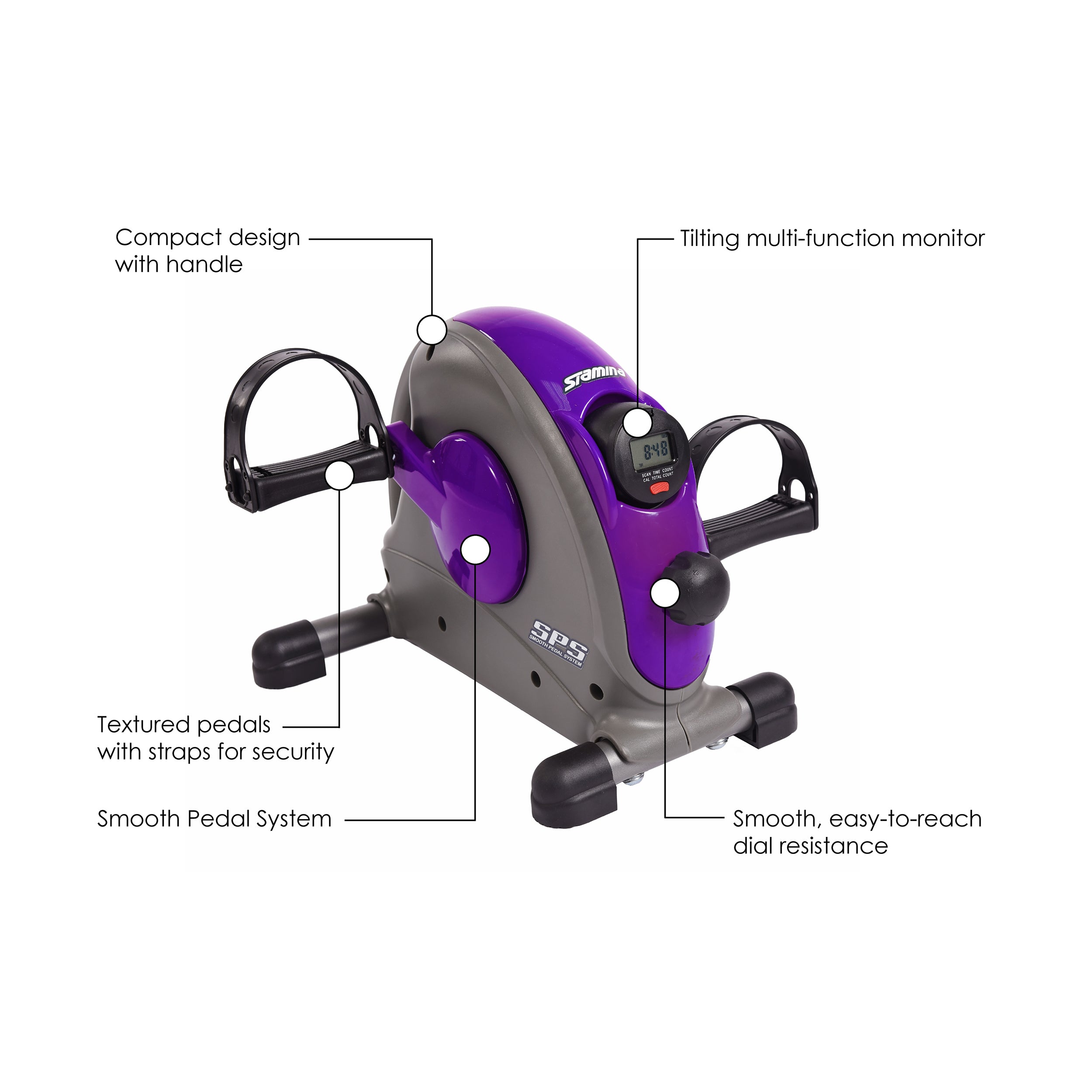 Stamina Mini Exercise Bike with Smooth Pedal System / Purple