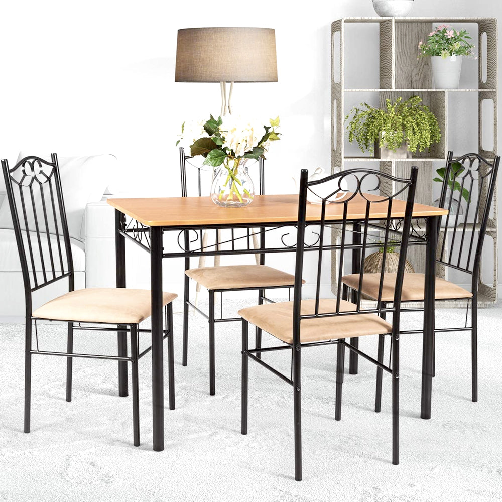 Dining Room Sets - 5 Piece Kitchen Diner Table And Chairs Set Wood Metal