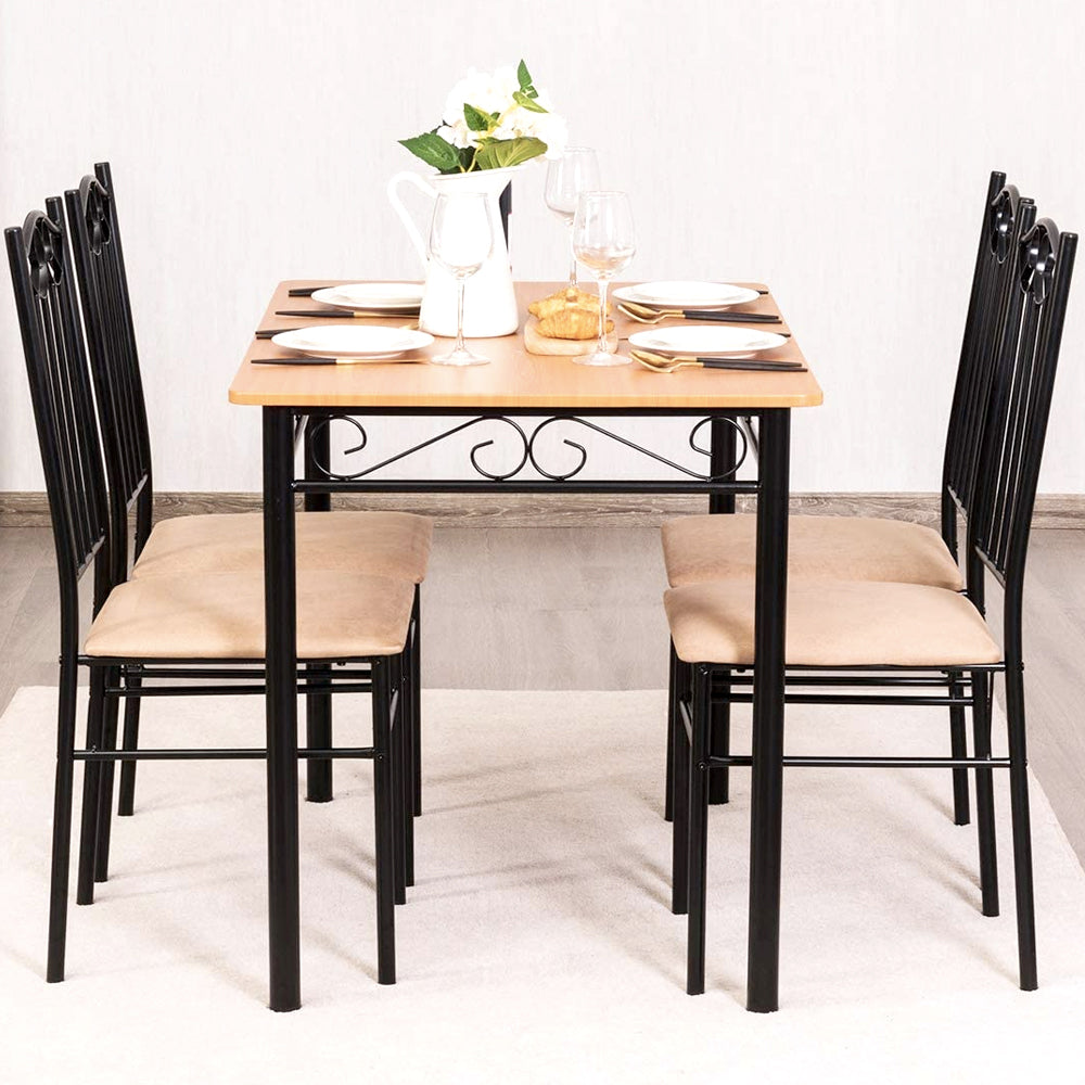 Dining Room Sets - 5 Piece Kitchen Diner Table And Chairs Set Wood Metal