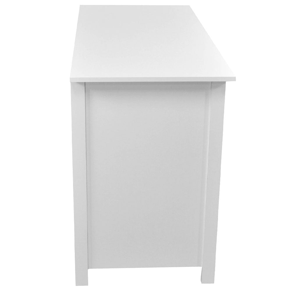 Modern White Desk - Small Wooden Computer Desk with 3 Storage Drawers