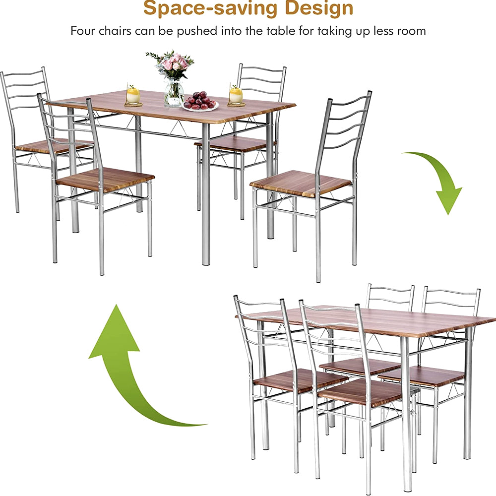 Dining Room Sets - 4 Person Kitchen Diner Table And Chairs Set Wood Metal