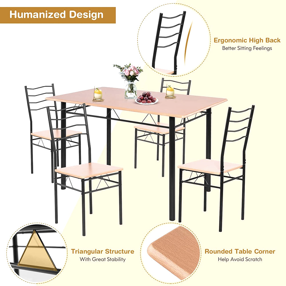 Dining Room Sets - 4 Person Kitchen Diner Table And Chairs Set Wood Metal