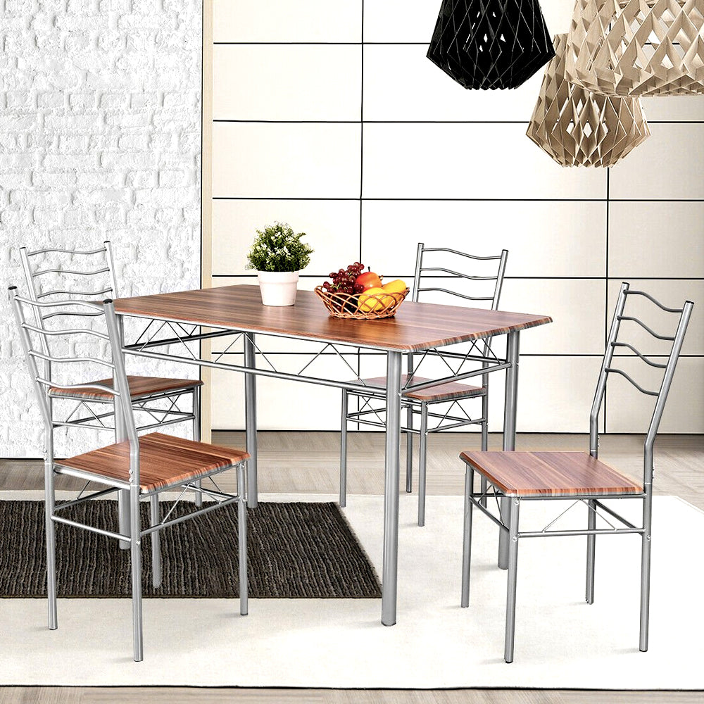 Dining Room Sets - 4 Person Kitchen Diner Table And Chairs Set Wood Metal