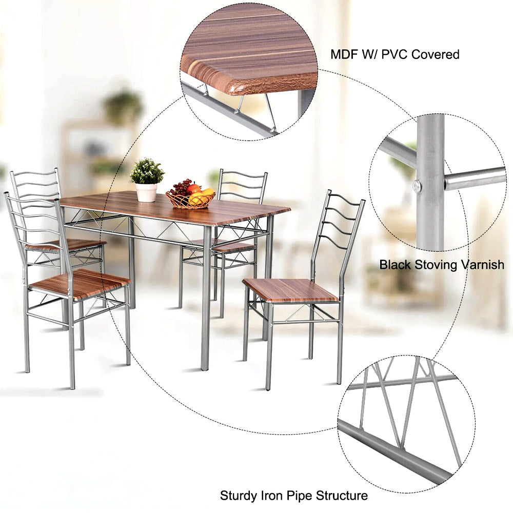 Dining Room Sets - 4 Person Kitchen Diner Table And Chairs Set Wood Metal