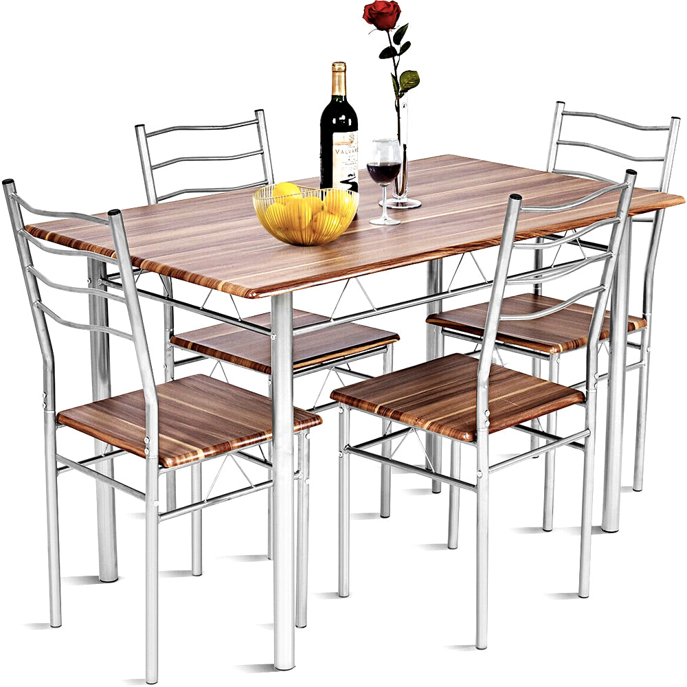 Dining Room Sets - 4 Person Kitchen Diner Table And Chairs Set Wood Metal