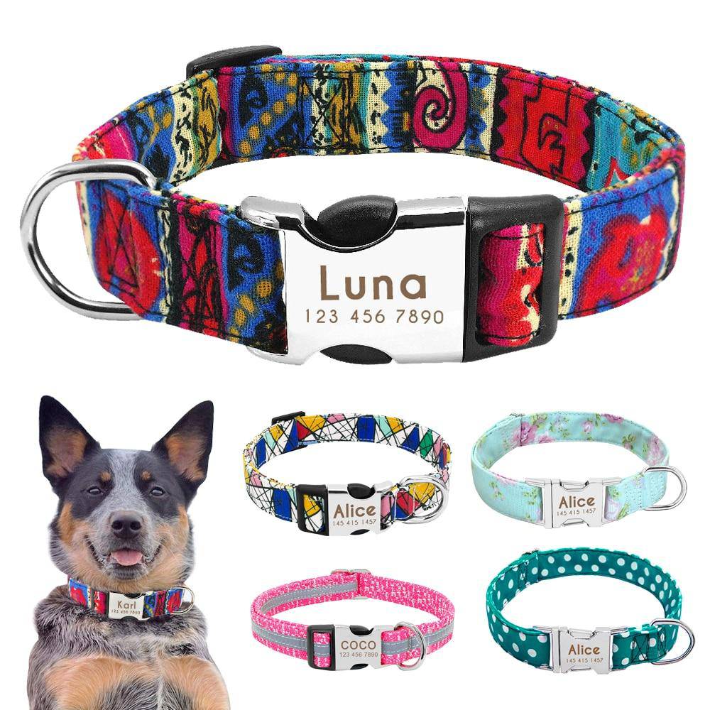 Nylon Dog Collar Personalized Pet Collar Engraved ID Tag