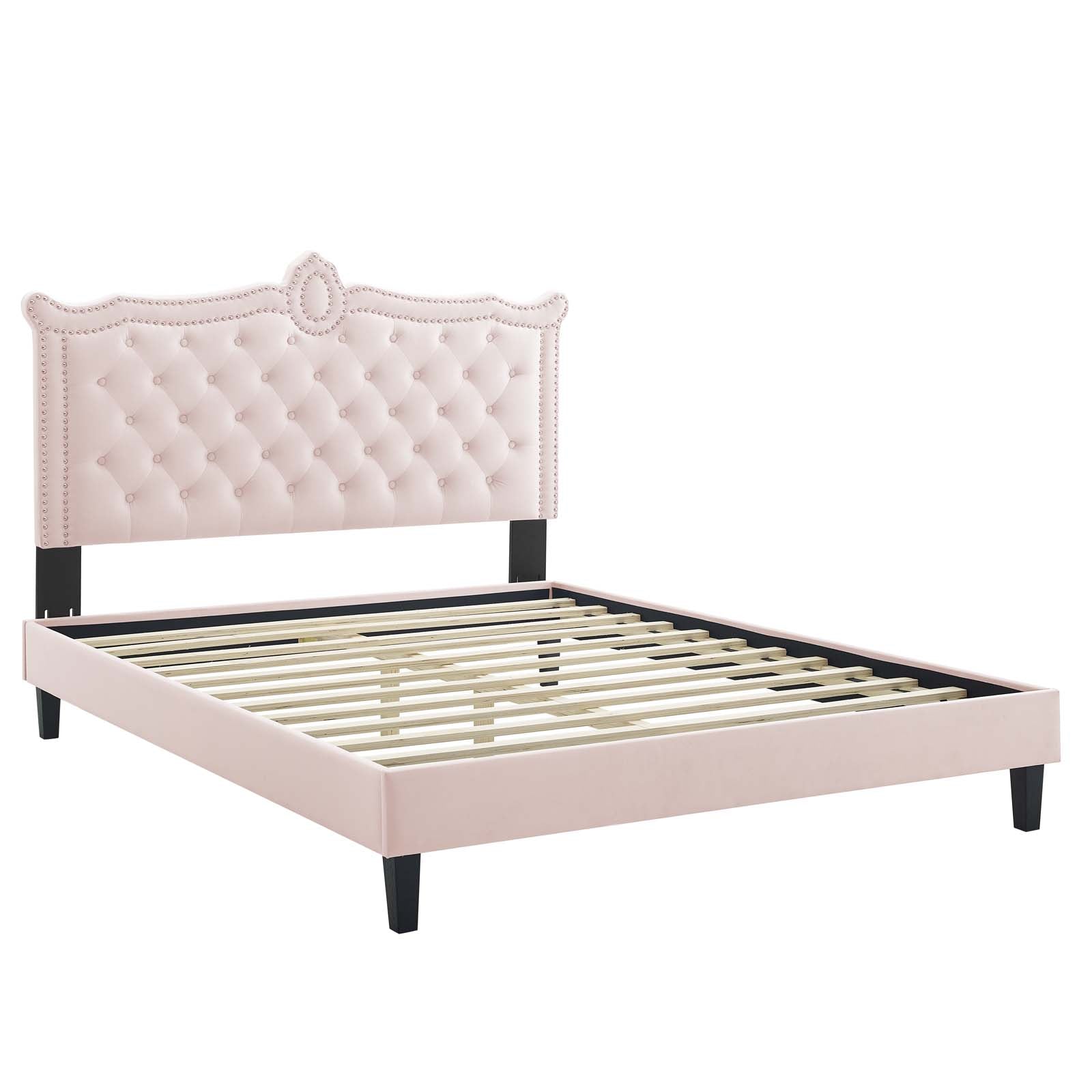 Clara Queen Platform Bed in Pink