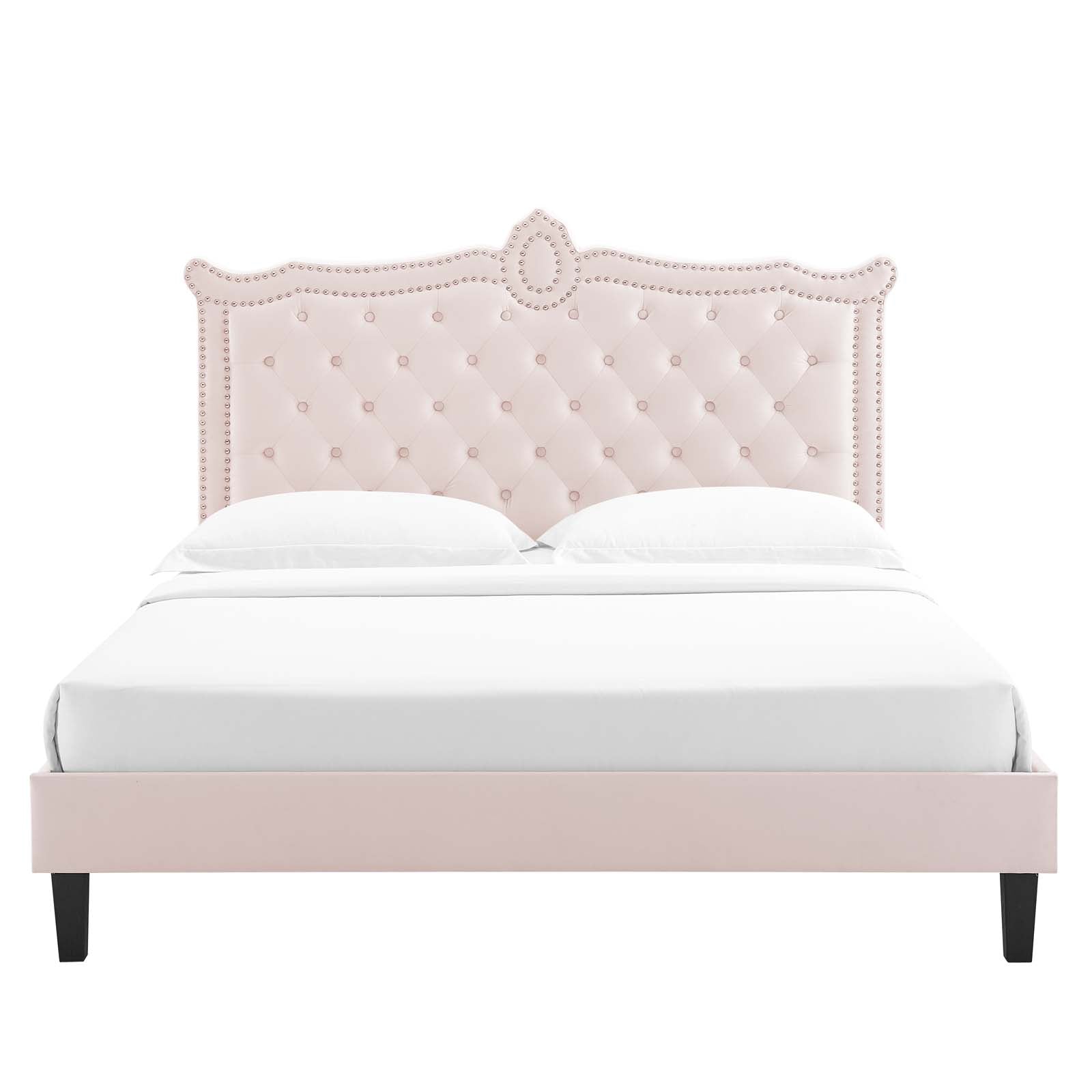 Clara Queen Platform Bed in Pink