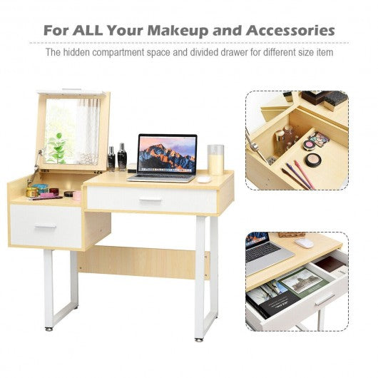 Makeup Table Writing Desk with Flip Top Mirror