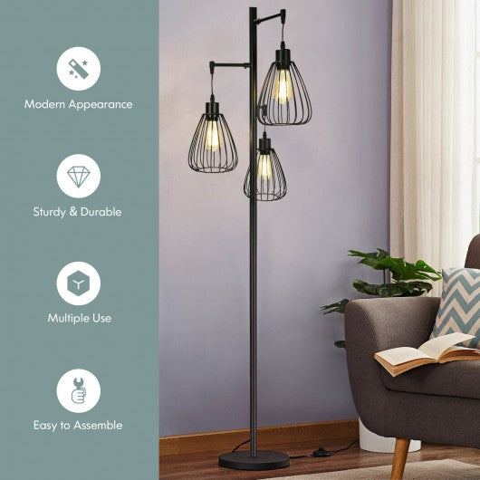 Freestanding Teardrop Lamp with 3 Hanging Lampshades for Hallway Living Room Bedroom