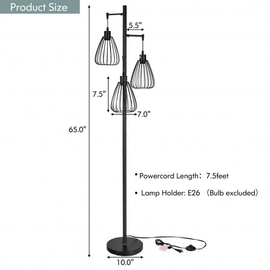Freestanding Teardrop Lamp with 3 Hanging Lampshades for Hallway Living Room Bedroom
