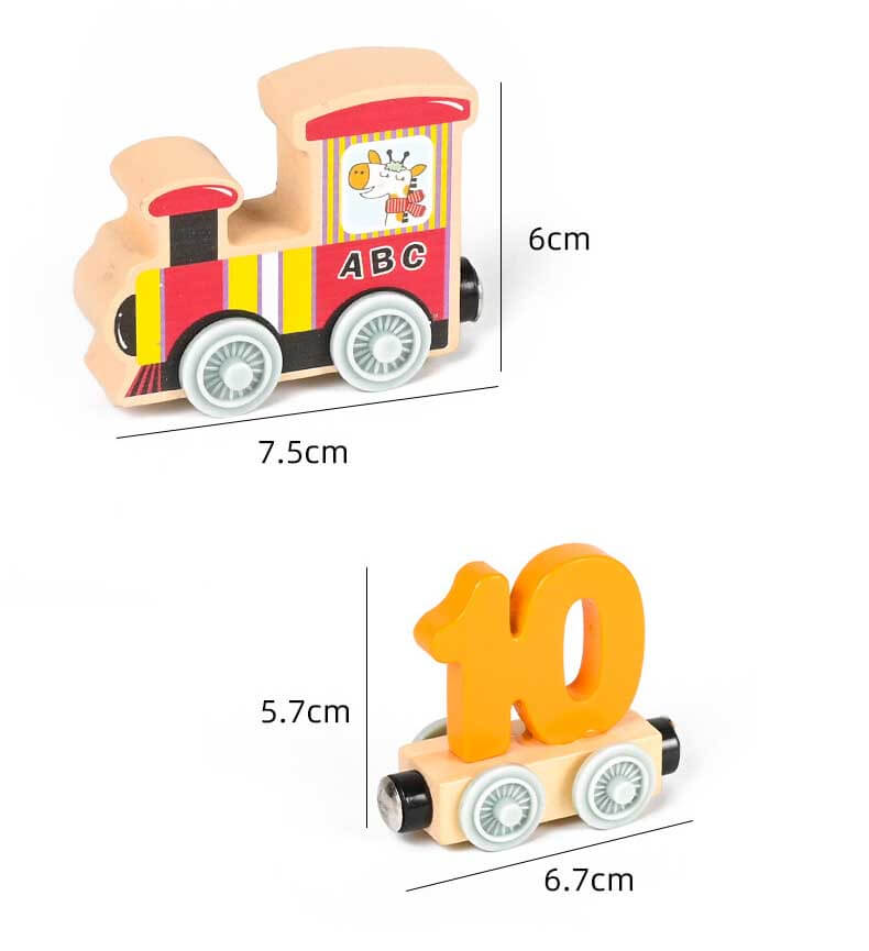 Wooden Animals Train Set with Numbers,11 Pieces Train Cars Includes Locomotive & Starage Bag, Count & Color Montessori Educational Toys for Toddlers Age 1 2 3 4 | Shinymarch